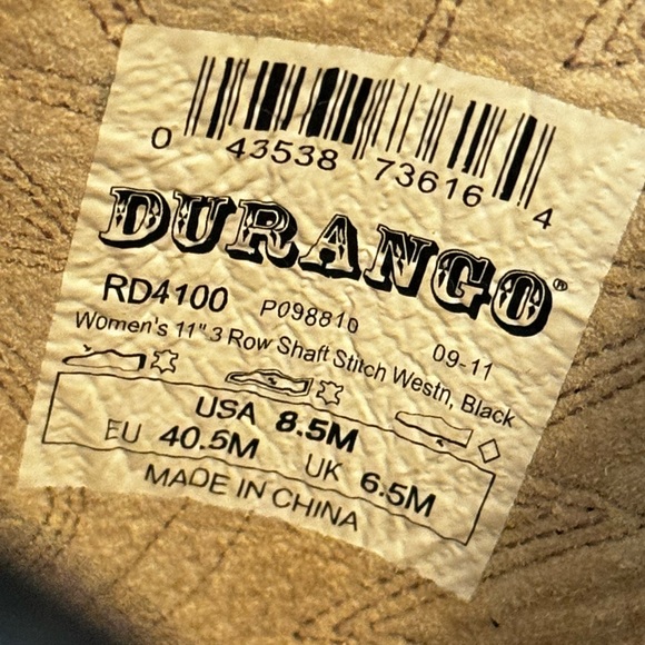 Durango Ladies 11” 3 Row Shaft Stich Western boot 8.5M black - Picture 5 of 5